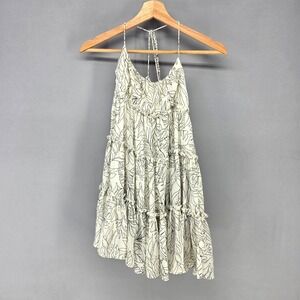 Blush BJ Mini Dress Womens S White Black Tropical Leaf Tiered Halter D4344S-1